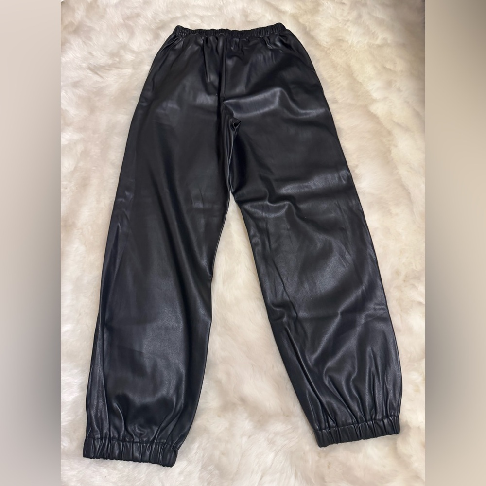 Akira Black Faux Leather Joggers